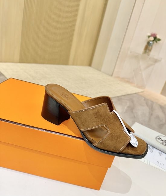 Hermes Premium Cowhide Leather Sole Mid Heel Dress Shoes