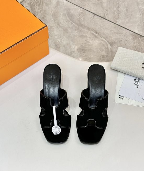Hermes Premium Cowhide Leather Sole Mid Heel Dress Shoes