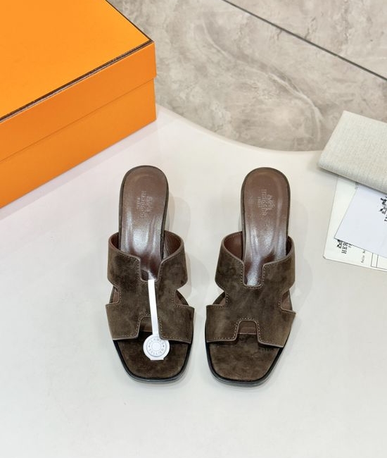 Hermes Premium Cowhide Leather Sole Mid Heel Dress Shoes