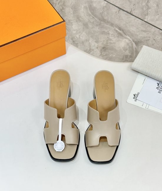 Hermes Premium Cowhide Leather Sole Mid Heel Dress Shoes