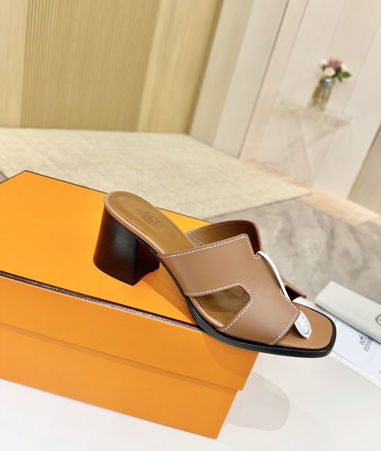 Hermes Premium Cowhide Leather Sole Mid Heel Dress Shoes