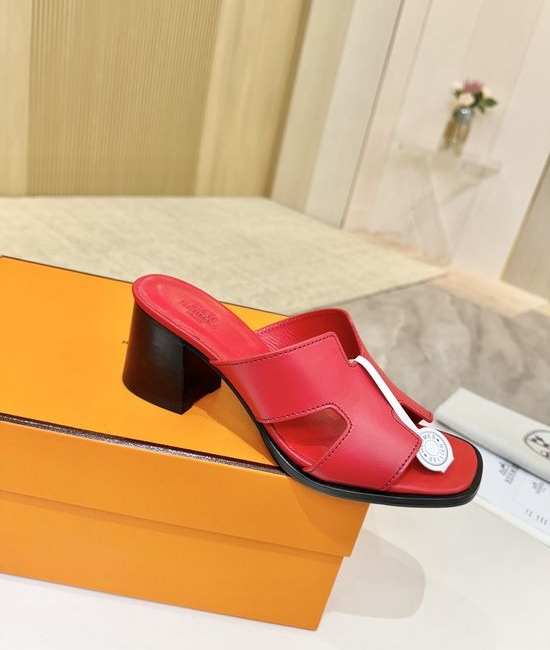 Hermes Premium Cowhide Leather Sole Mid Heel Dress Shoes
