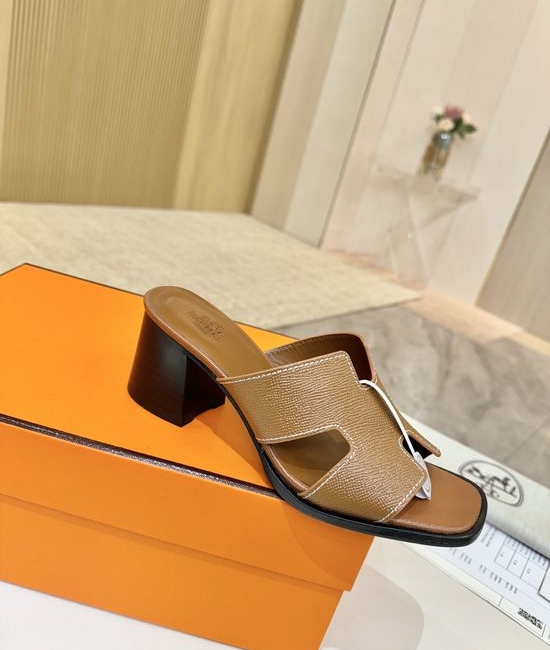 Hermes Premium Cowhide Leather Sole Mid Heel Dress Shoes
