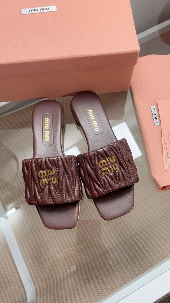 Miu Miu Soft Sheepskin Open Toe Flat Slide Sandals Premium