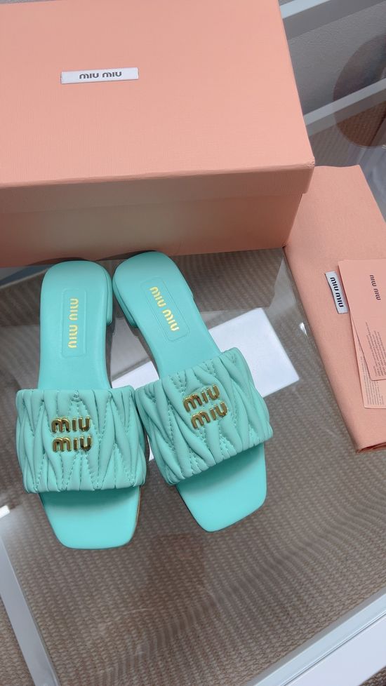 Miu Miu Soft Sheepskin Open Toe Flat Slide Sandals Premium