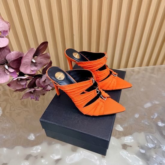 Yves Saint Laurent YSL Fashion Iridescent Heel Slide Sandals with Logo Design