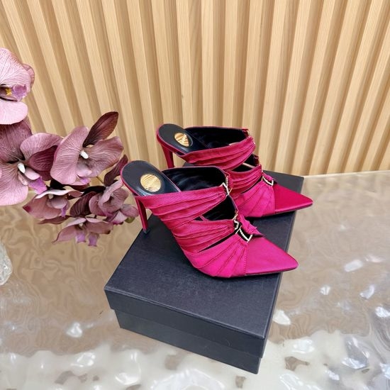 Yves Saint Laurent YSL Fashion Iridescent Heel Slide Sandals with Logo Design