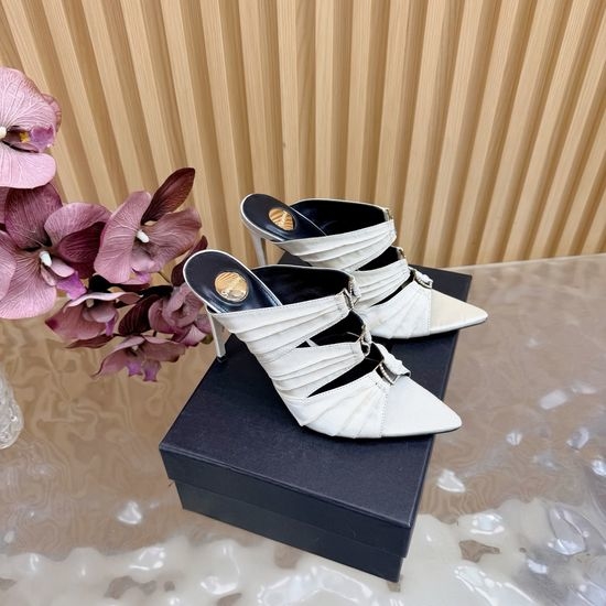 Yves Saint Laurent YSL Fashion Iridescent Heel Slide Sandals with Logo Design