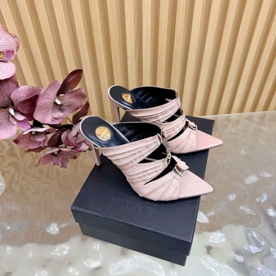 Yves Saint Laurent YSL Fashion Iridescent Heel Slide Sandals with Logo Design