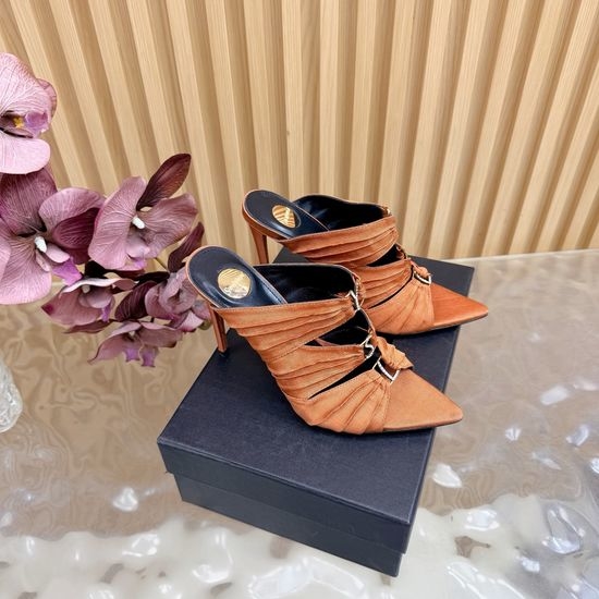 Yves Saint Laurent YSL Fashion Iridescent Heel Slide Sandals with Logo Design