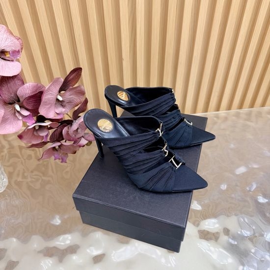 Yves Saint Laurent YSL Fashion Iridescent Heel Slide Sandals with Logo Design