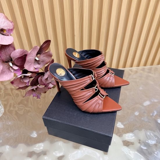 Yves Saint Laurent YSL Fashion Iridescent Heel Slide Sandals with Logo Design
