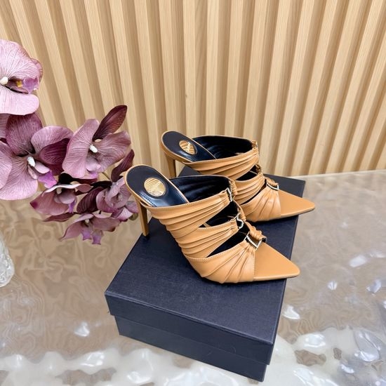 Yves Saint Laurent YSL Fashion Iridescent Heel Slide Sandals with Logo Design