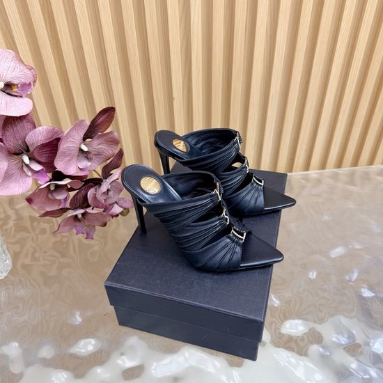 Yves Saint Laurent YSL Fashion Iridescent Heel Slide Sandals with Logo Design