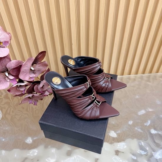 Yves Saint Laurent YSL Fashion Iridescent Heel Slide Sandals with Logo Design