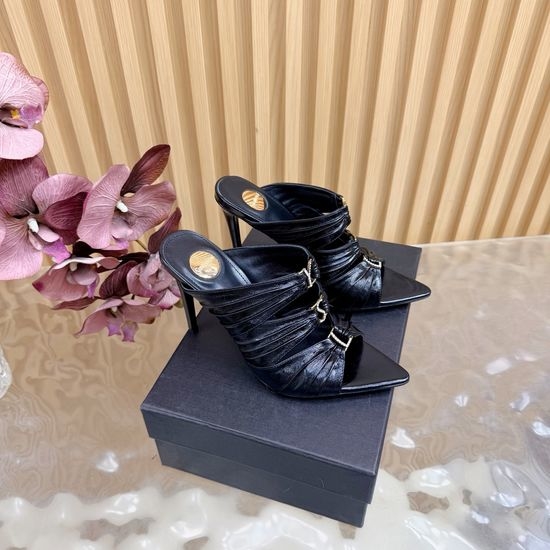 Yves Saint Laurent YSL Fashion Iridescent Heel Slide Sandals with Logo Design