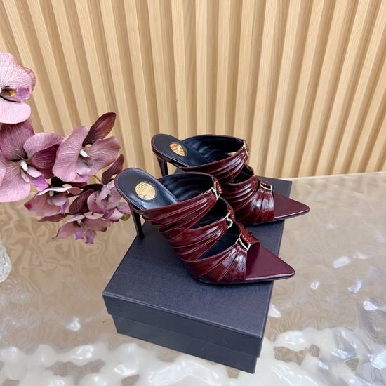Yves Saint Laurent YSL Fashion Iridescent Heel Slide Sandals with Logo Design