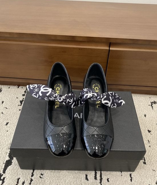 Chanel Bow Decor Mary Jane Shoes Pearl Heel Premium Leather