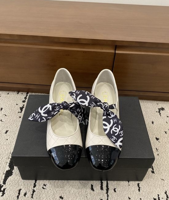 Chanel Bow Decor Mary Jane Shoes Pearl Heel Premium Leather