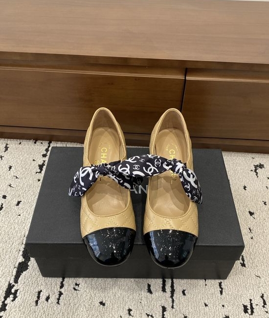 Chanel Bow Decor Mary Jane Shoes Pearl Heel Premium Leather