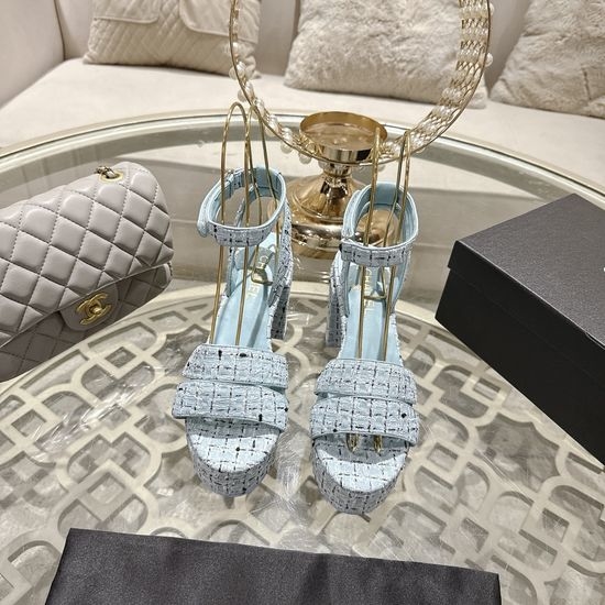 Chanel Elegant High Heel Platform Leather Upper Dress Sandals