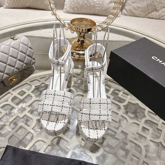 Chanel Elegant High Heel Platform Leather Upper Dress Sandals