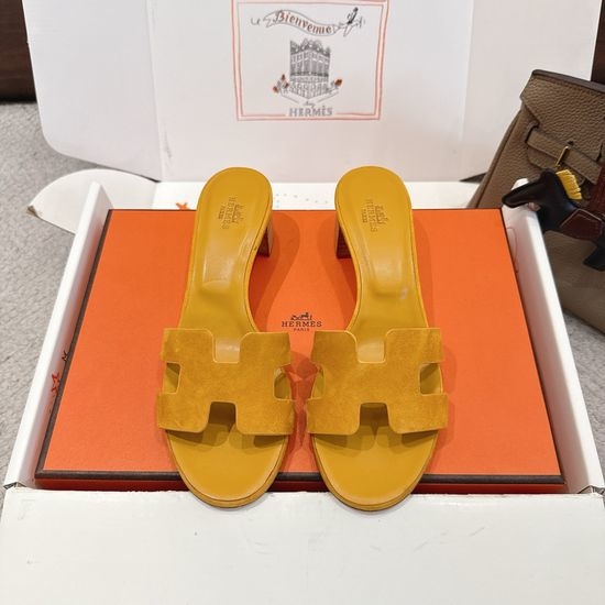 Hermes Wedge Slide Sandals Premium Leather 5cm Heel Comfort
