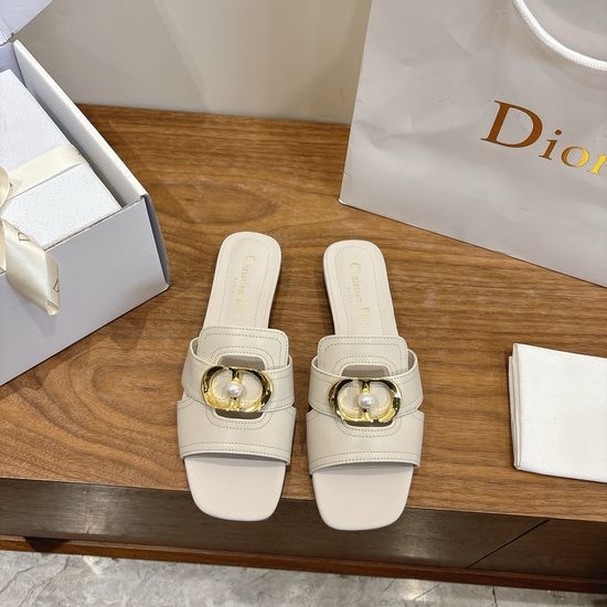 Christian Dior CD Peep-toe Slingback Sandals with Pearl Logo Buckle