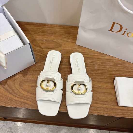 Christian Dior CD Peep-toe Slingback Sandals with Pearl Logo Buckle