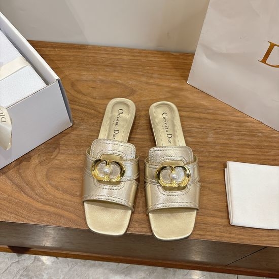 Christian Dior CD Peep-toe Slingback Sandals with Pearl Logo Buckle