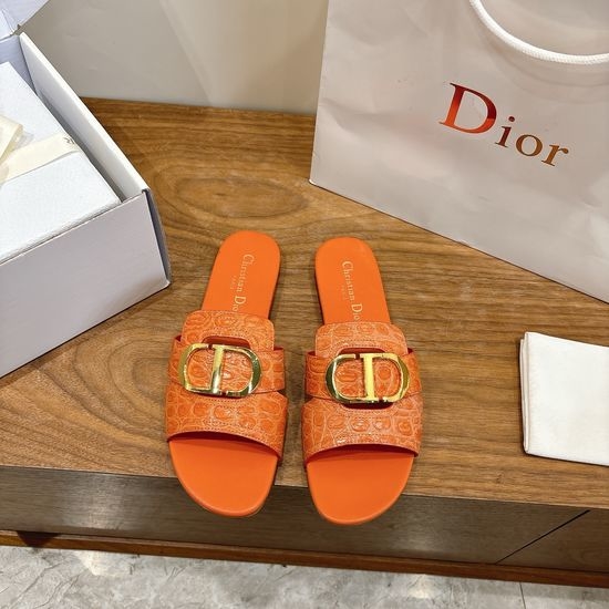 Christian Dior CD Embossed Pattern Open-toe Slip-on Flats