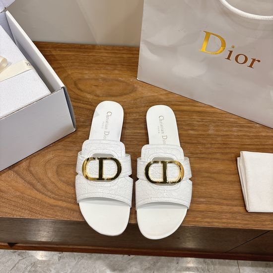 Christian Dior CD Embossed Pattern Open-toe Slip-on Flats