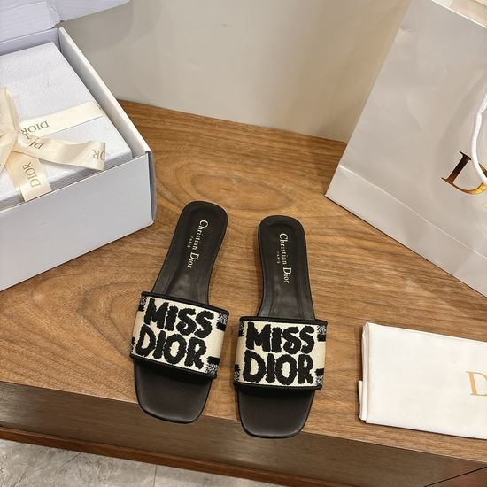 Christian Dior CD Color-block Slip-on Sandals with Embroidered Logo