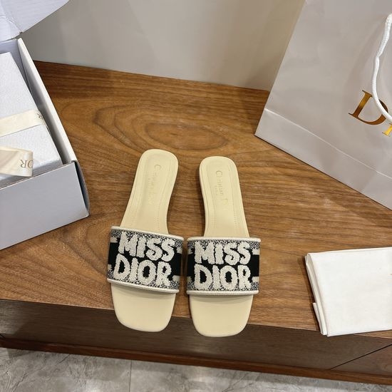 Christian Dior CD Color-block Slip-on Sandals with Embroidered Logo