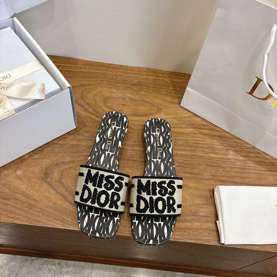 Christian Dior CD Color-block Slip-on Sandals with Embroidered Logo