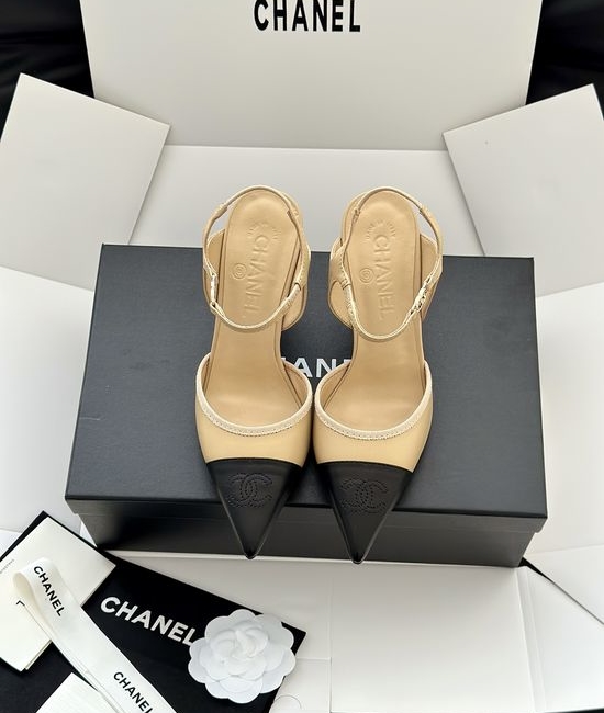 Chanel Pointy-Toe Ballet High Heels with Contrast Design