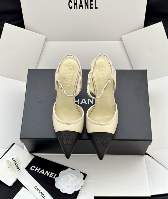 Chanel Pointy-Toe Ballet High Heels with Contrast Design