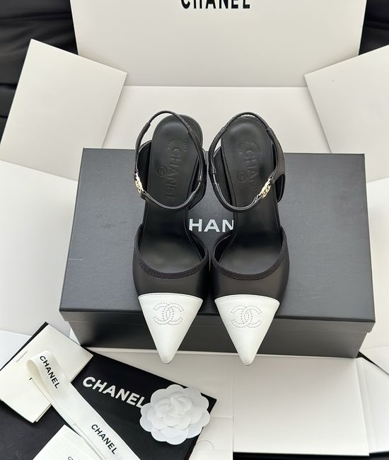 Chanel Pointy-Toe Ballet High Heels with Contrast Design
