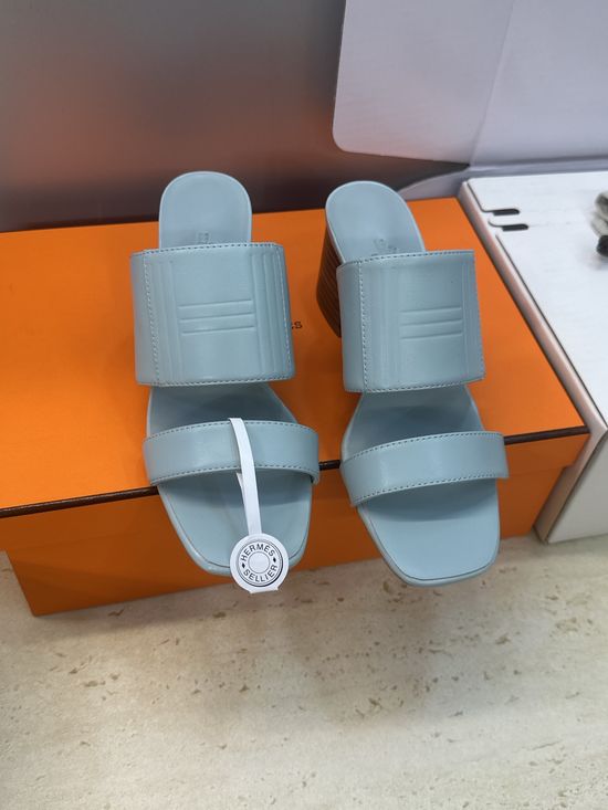 Hermes Chunky Heel Color-block Square Toe Jelly Sandals