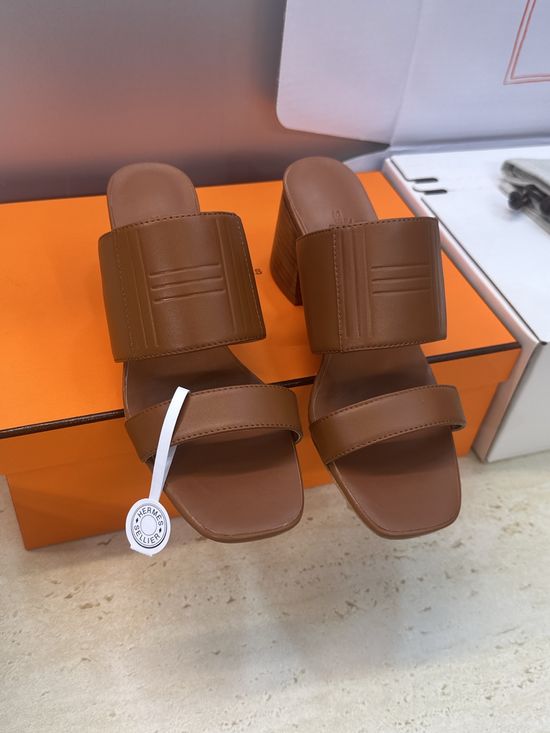 Hermes Chunky Heel Color-block Square Toe Jelly Sandals