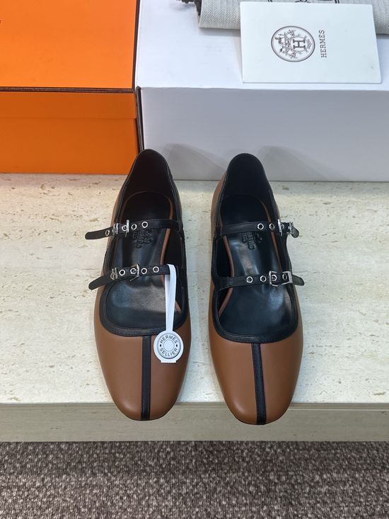 Hermes Color-block Ballets Flat Mary Jane Loafers