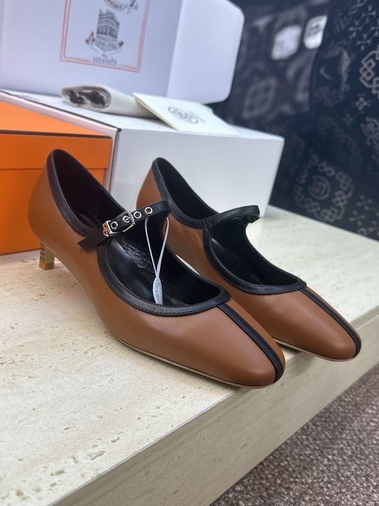 Hermes Custom-Made Color-Block Ballet Flat Shoes with Logo Buckle