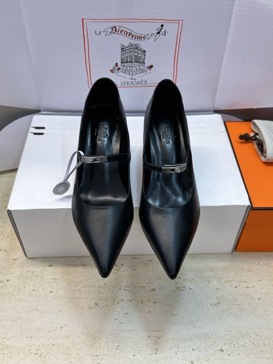Hermes Kelly Buckle Pointed Toe High-Heeled Fashion Shoes