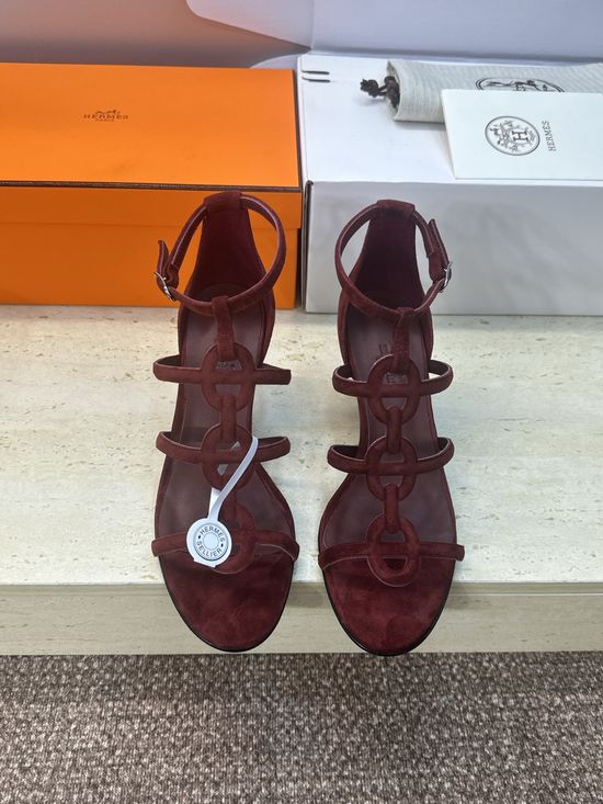 Hermes Chain Pattern High Heel Open Toe Slingback