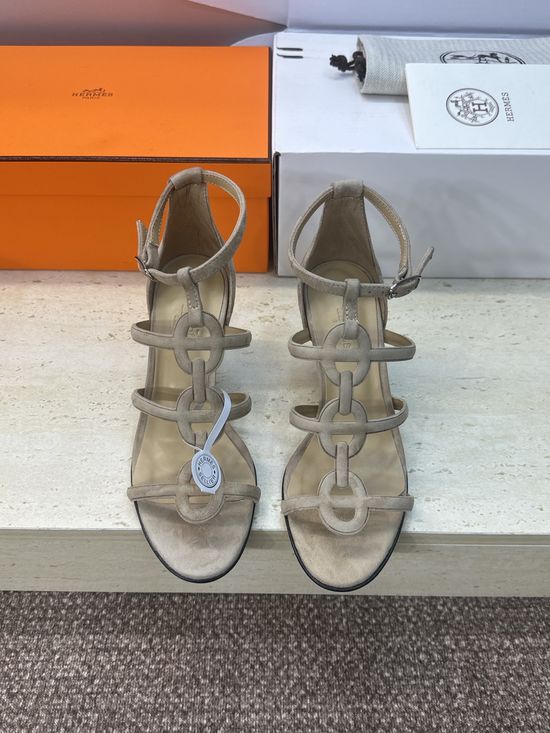 Hermes Chain Pattern High Heel Open Toe Slingback