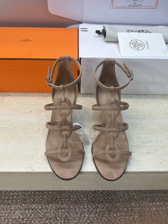 Hermes Chain Pattern High Heel Open Toe Slingback