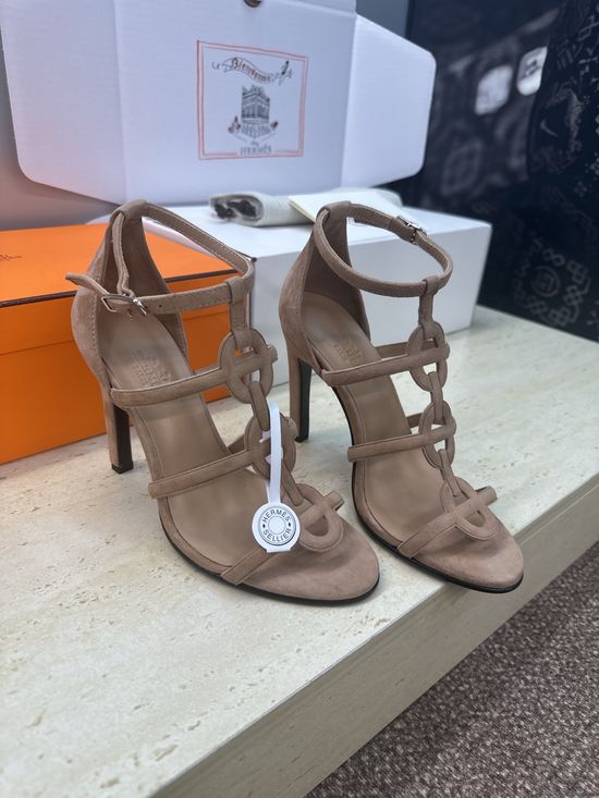 Hermes Chain Pattern High Heel Open Toe Slingback