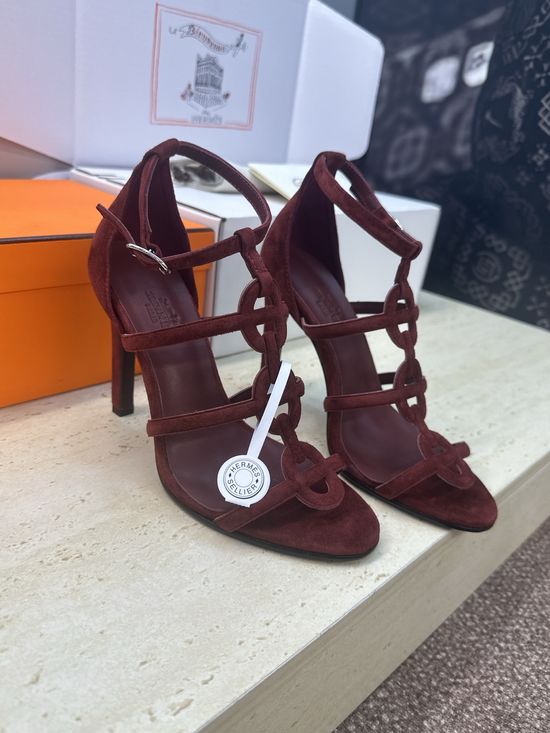 Hermes Chain Pattern High Heel Open Toe Slingback