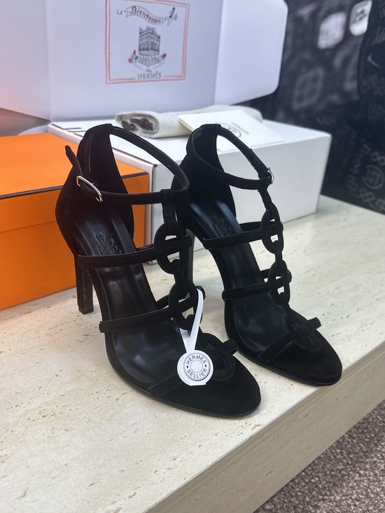 Hermes Chain Pattern High Heel Open Toe Slingback