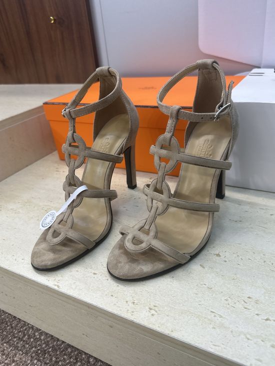 Hermes Chain Pattern High Heel Open Toe Slingback